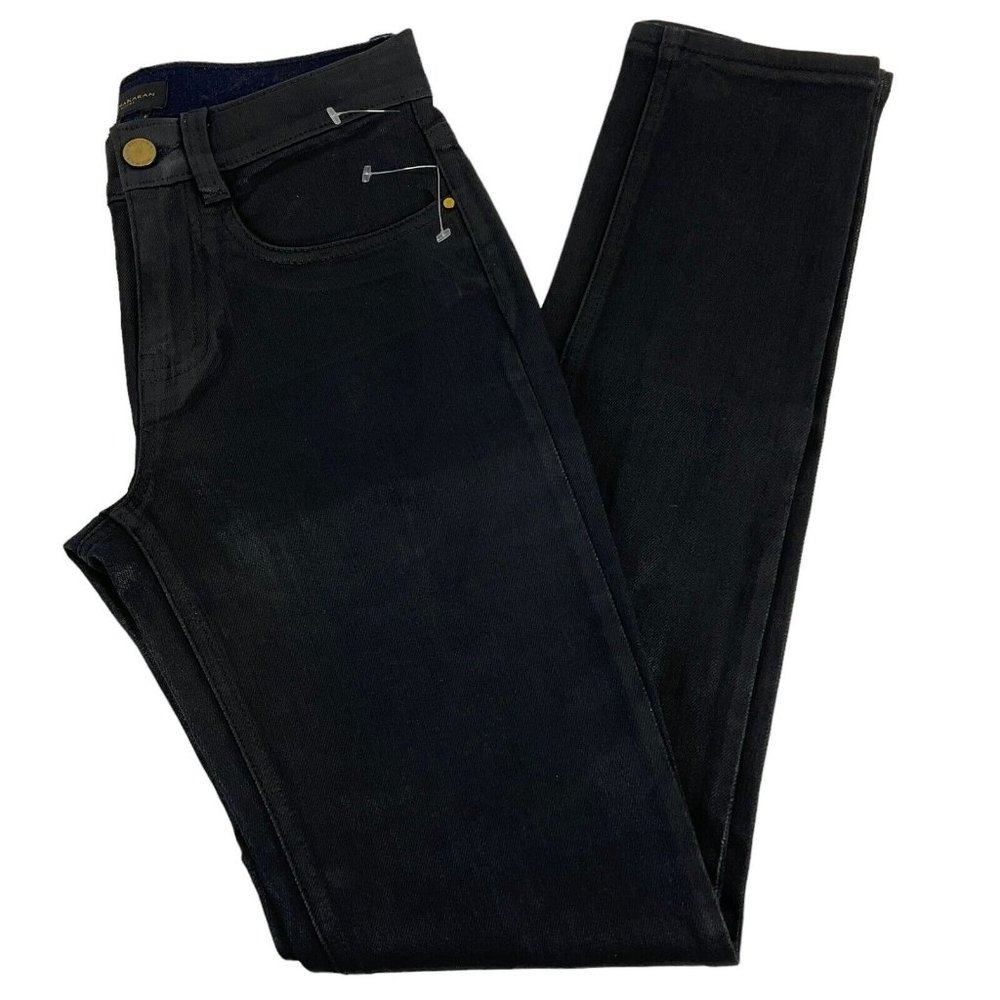 DKNY Jeans Women's Size 24 Black Skinny Mid Rise Coated Waxed Stretch $99 Nwot - Picture 4 of 14